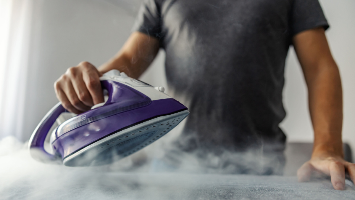 Powerful professional photo effect of water vapor from the hot iron.