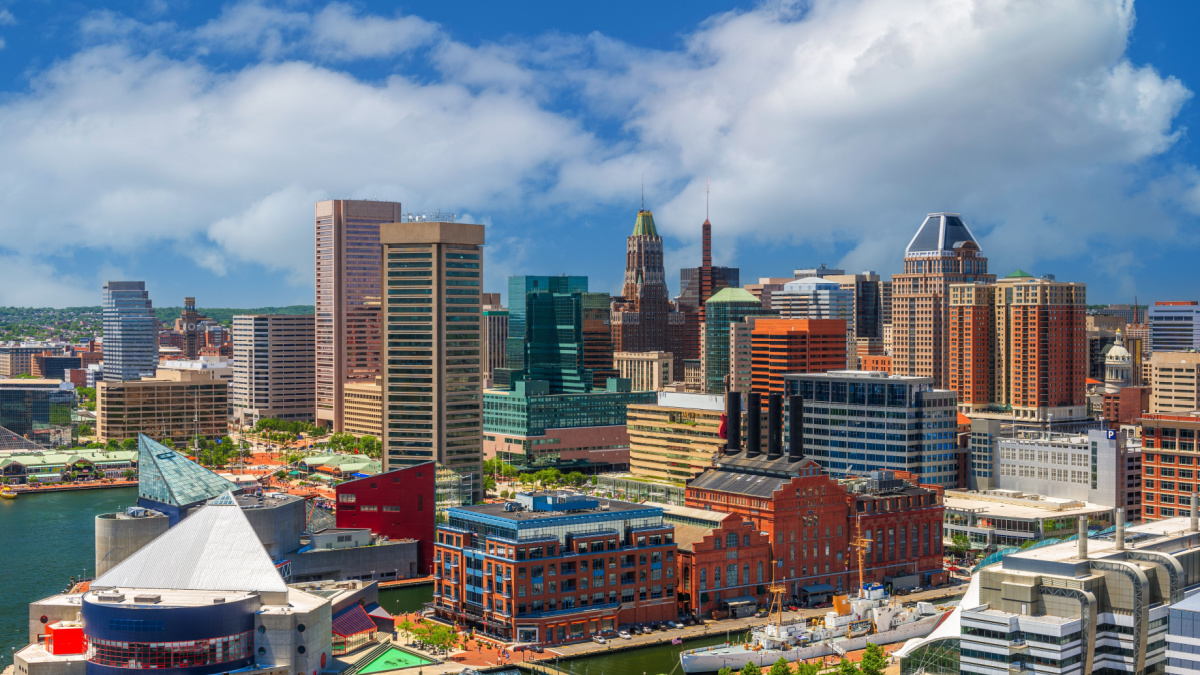 Baltimore, Maryland, USA Skyline on the Inner Harbor in the afternoon.