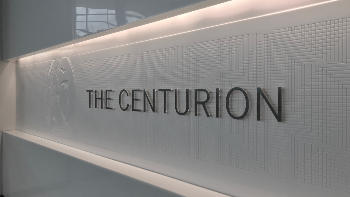 Dallas, Texas - March 23 2017: Sign at the entrance to the American Express Centurion lounge at Dallas Fort Worth Airport.
