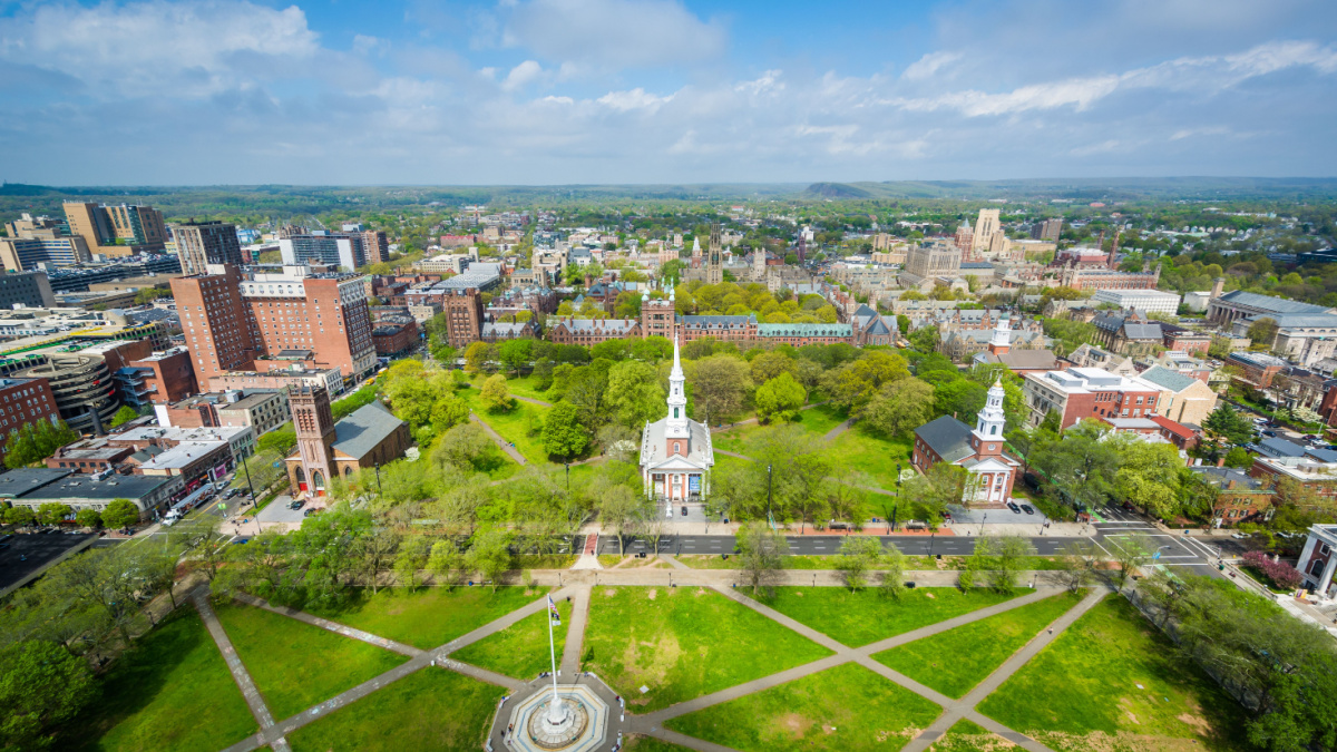 View of the New Haven Green and downtown, in New Haven, Connecticut.