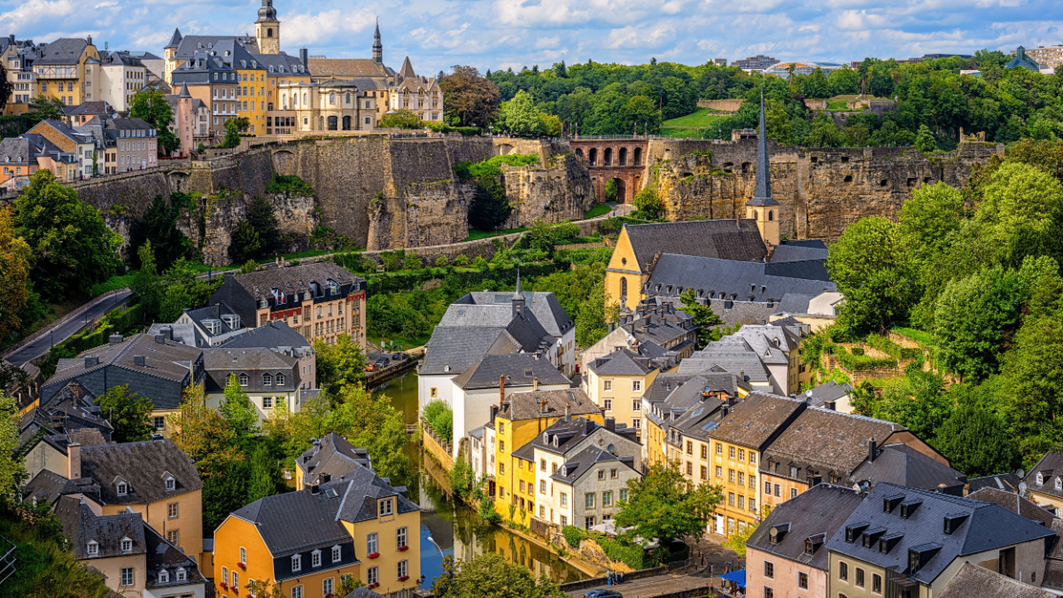 Luxembourg city, the capital of Grand Duchy of Luxembourg, view of the Old Town and Grund