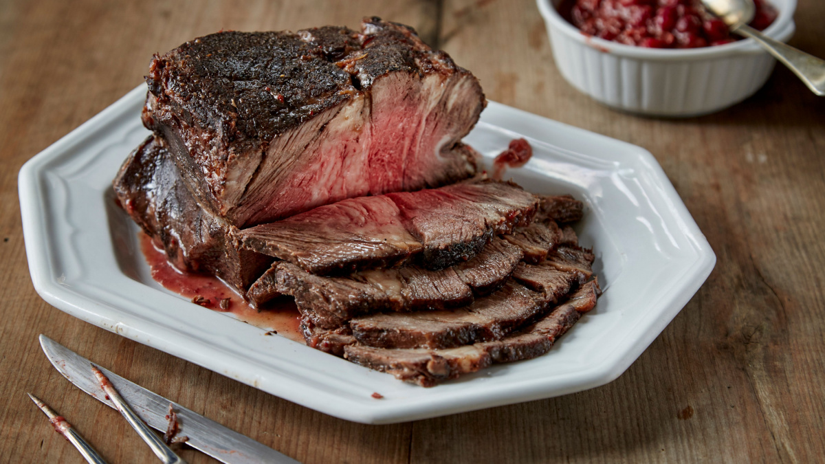 Sliced Pot Roast With Cranberries on platter