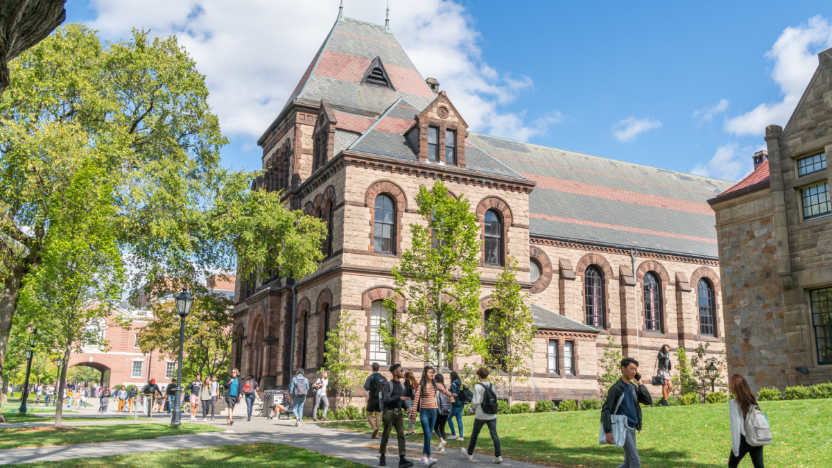 Unidentfied individuals, and Sayles Hall on the campus of Brown University.