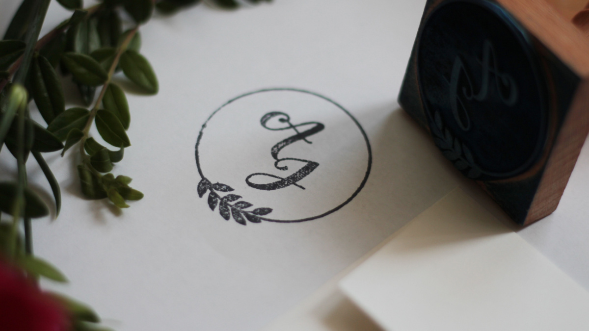 Rubber stamp monograms on a paper