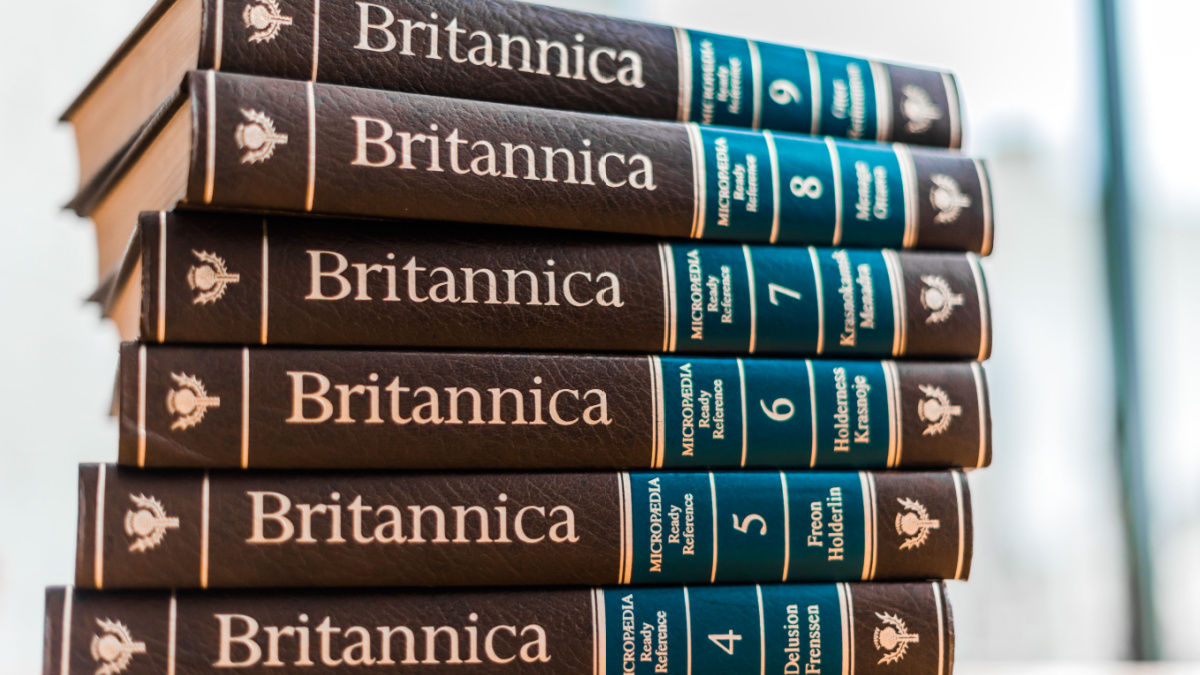 POZNAN, POL - FEB 03, 2020: Encyclopedia Britannica volumes in a public library.