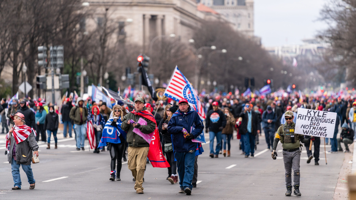 Trump Supporters were marching to Capitol Hill on January 6th in 2021 in Washington DC, USA.
