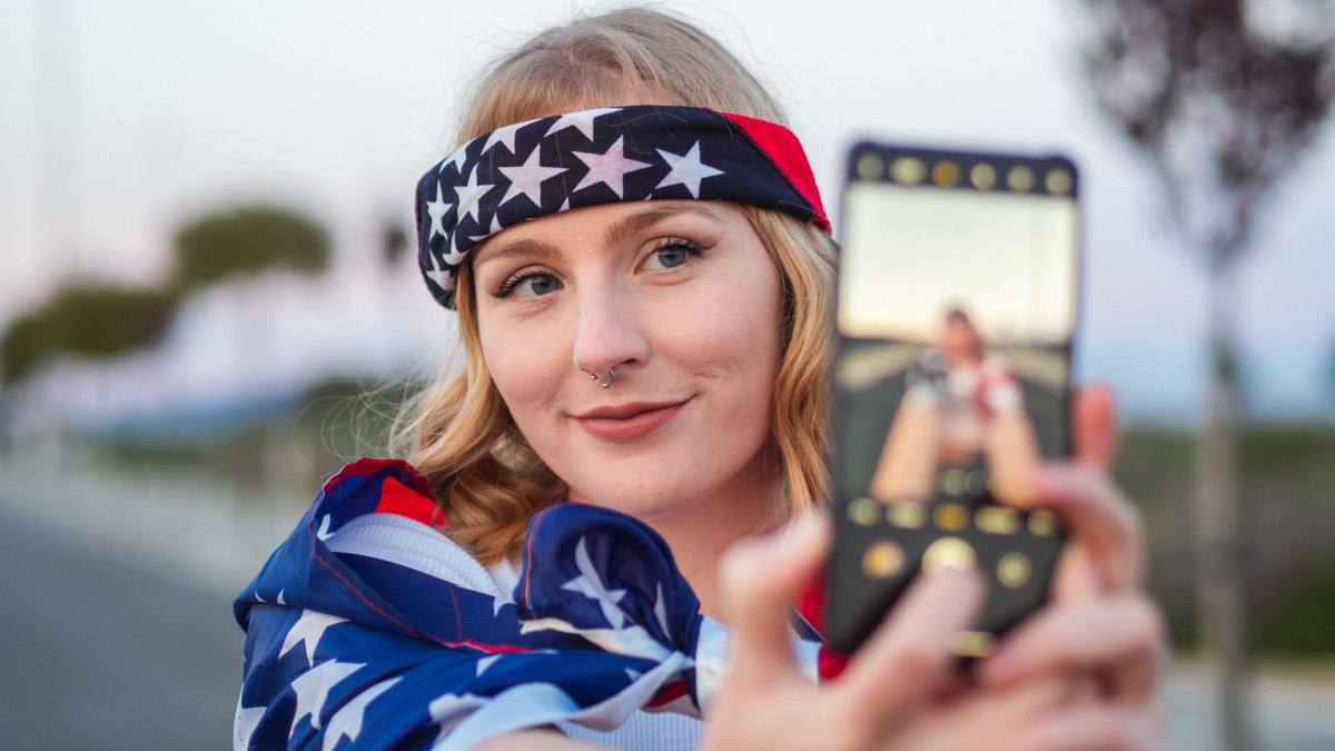 young woman celebrating independence day of the united states.