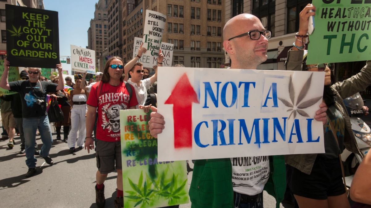 New York NY USA-May 4, 2013 Advocates for the legalization of marijuana march in New York.