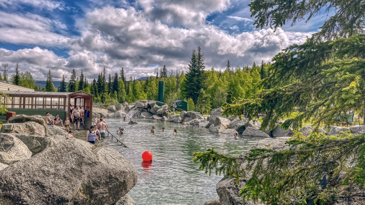 Fairbanks, Alaska, USA 6-20-21 People relaxing in the Chena Hot Springs.