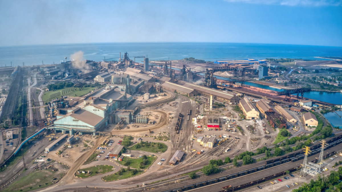 Aerial View of Downtown Gary, Indiana and its Steel Mill.