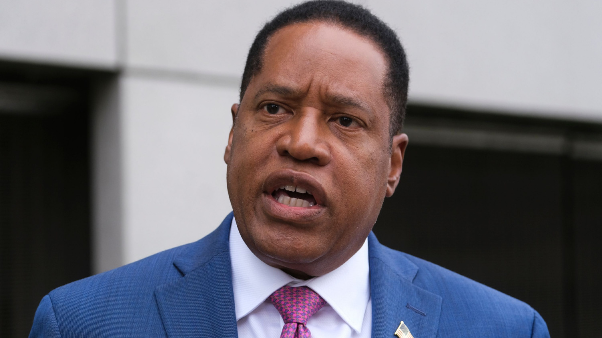 Republican gubernatorial candidate Larry Elder in a news conference with crime victims and law enforcement to discuss California's