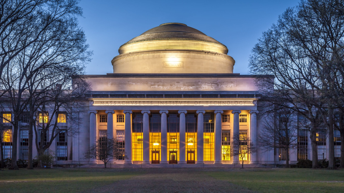The famous Massachusetts Institute of Technology in Cambridge, MA, USA at sunset. Photo of the main building in neoclassic architecture.