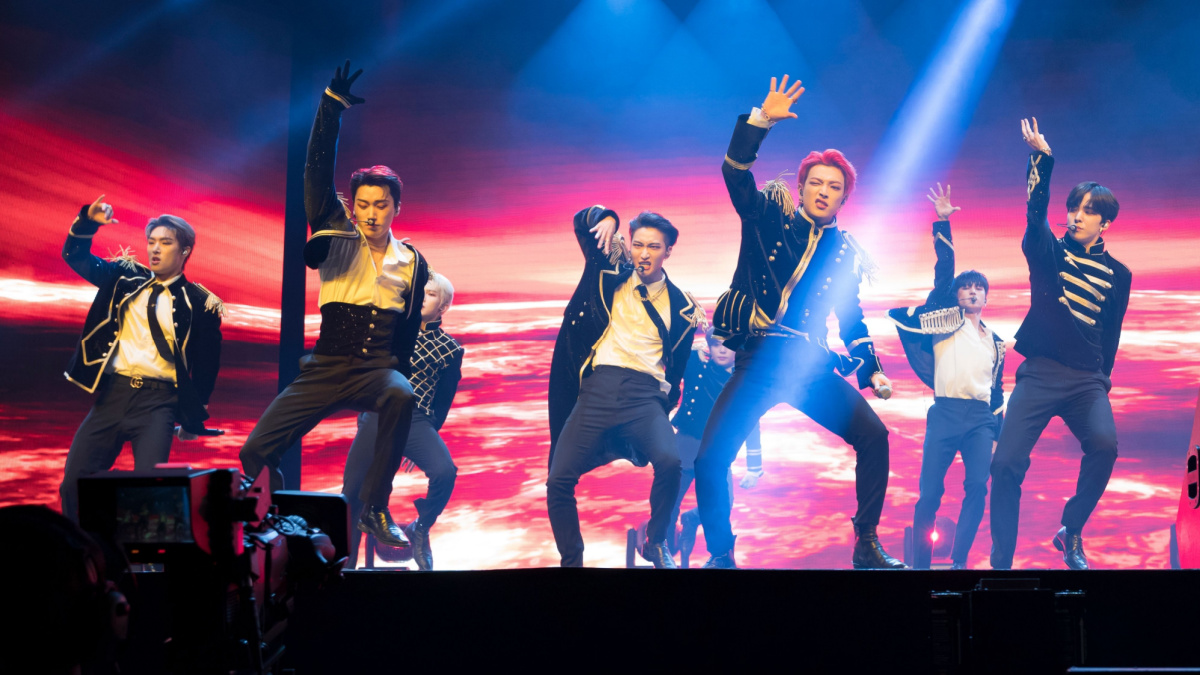 Performance by ATEEZ, a Kpop boy group, performing at the LA Forum during the THE FELLOWSHIP : BEGINNING OF THE END Tour dazzles fans at the Forum.