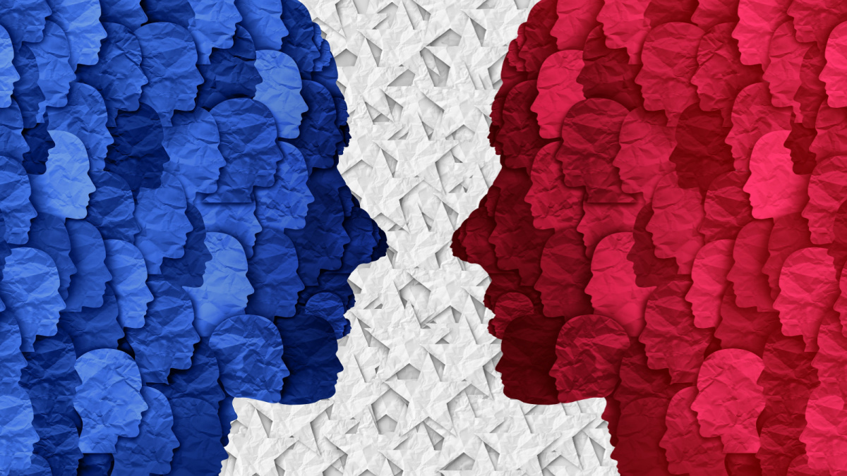 Divided American political groups and United States culture war between conservative society and liberal ideas as an election debate or US voter divisions.
