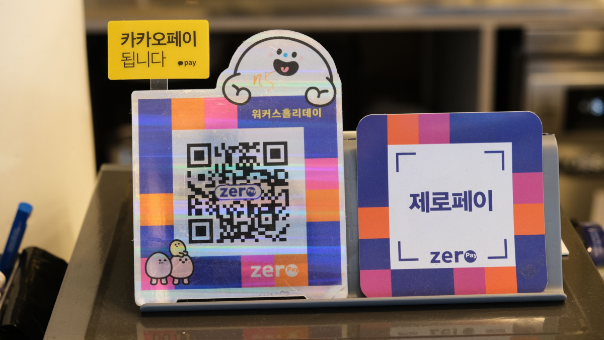 Seoul, Korea - Oct 02 2022: QR code mobile payment system in South Korea, called Zero pay. Smartphone payment service.