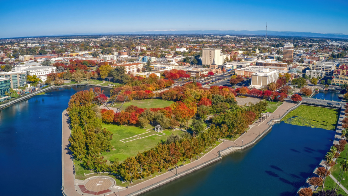 Aerial View of Stockton, California during Autumn
