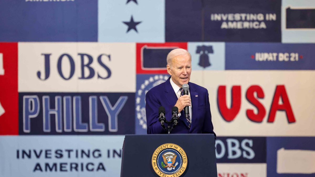 Philadelphia, PA - Mar 9, 2023: US President Joe Biden discusses his Budget for Fiscal Year 2024 at the Finishing Trades Institute.