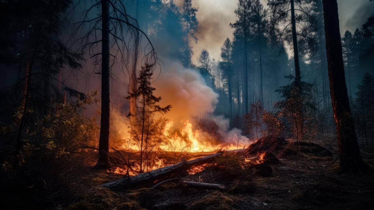 Forest fire in the mountains