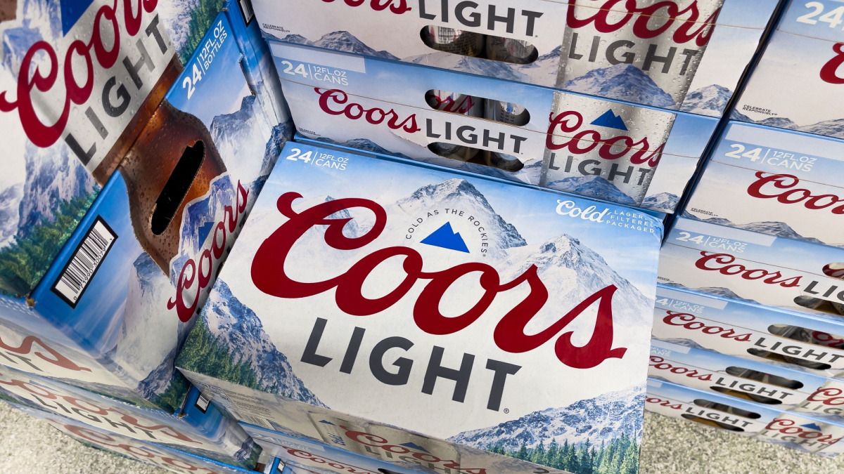 Coors Light 24 pack beer display at local grocery store. Coors Light is one of the top selling domestic beers in the United States.