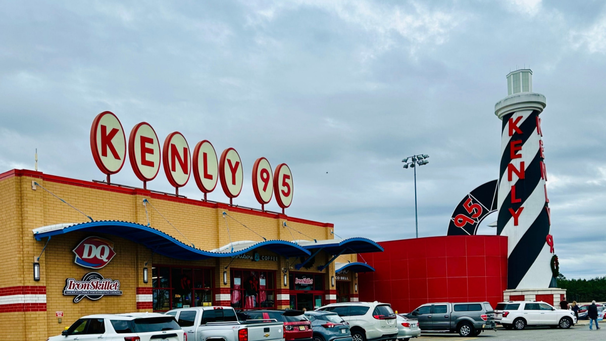 The Kenly 95 Truckstop along Interstate 95, includes a small store, sit down restaurant, and diesel fuel islands. Best truck stop on the east coast in America.