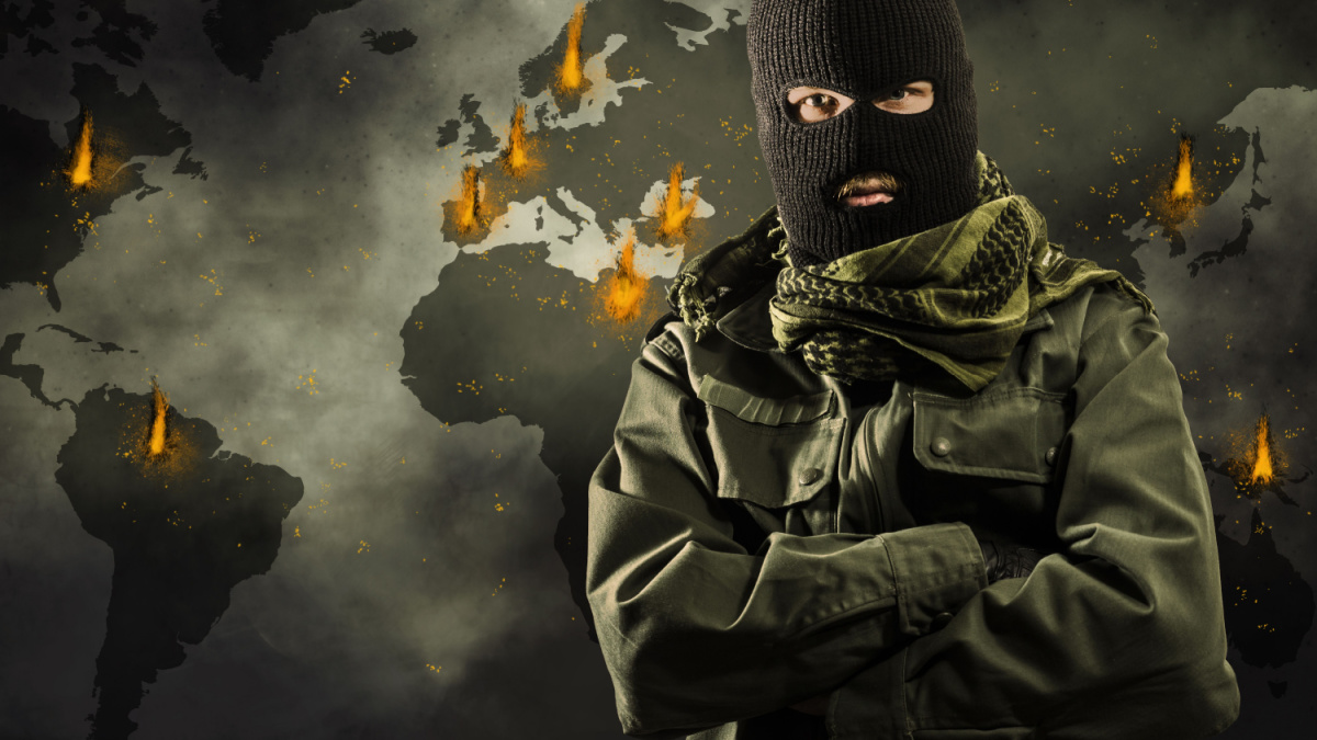 Global worldwide terrorism explosions on map