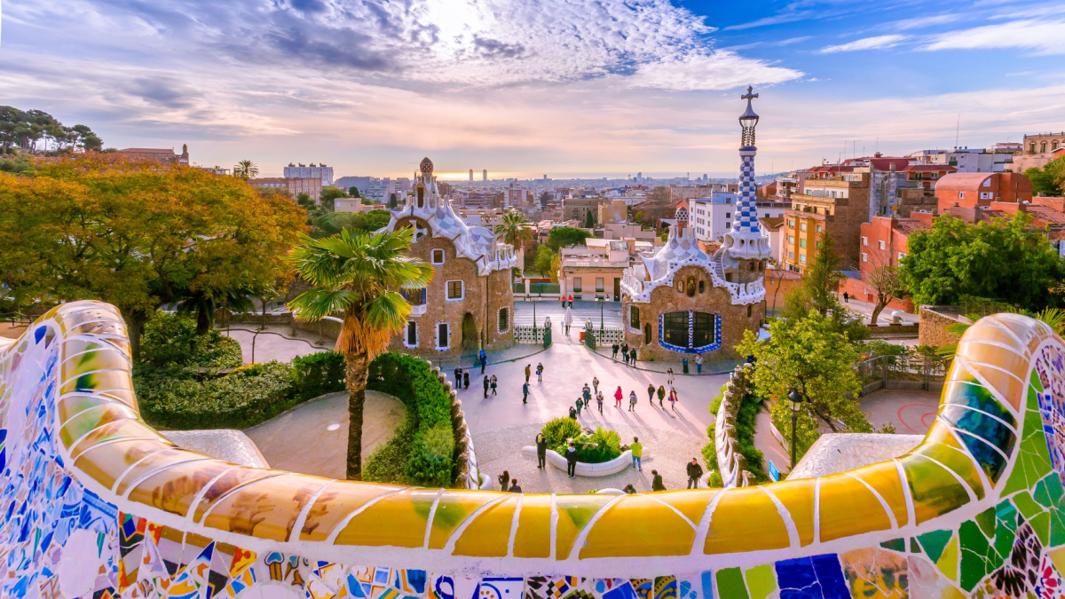 View of the city from Park Guell in Barcelona, Spain