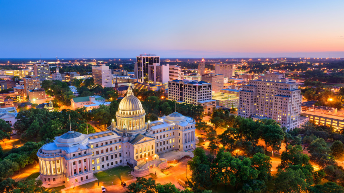 Jackson, Mississippi, USA skyline over the Capitol Building.