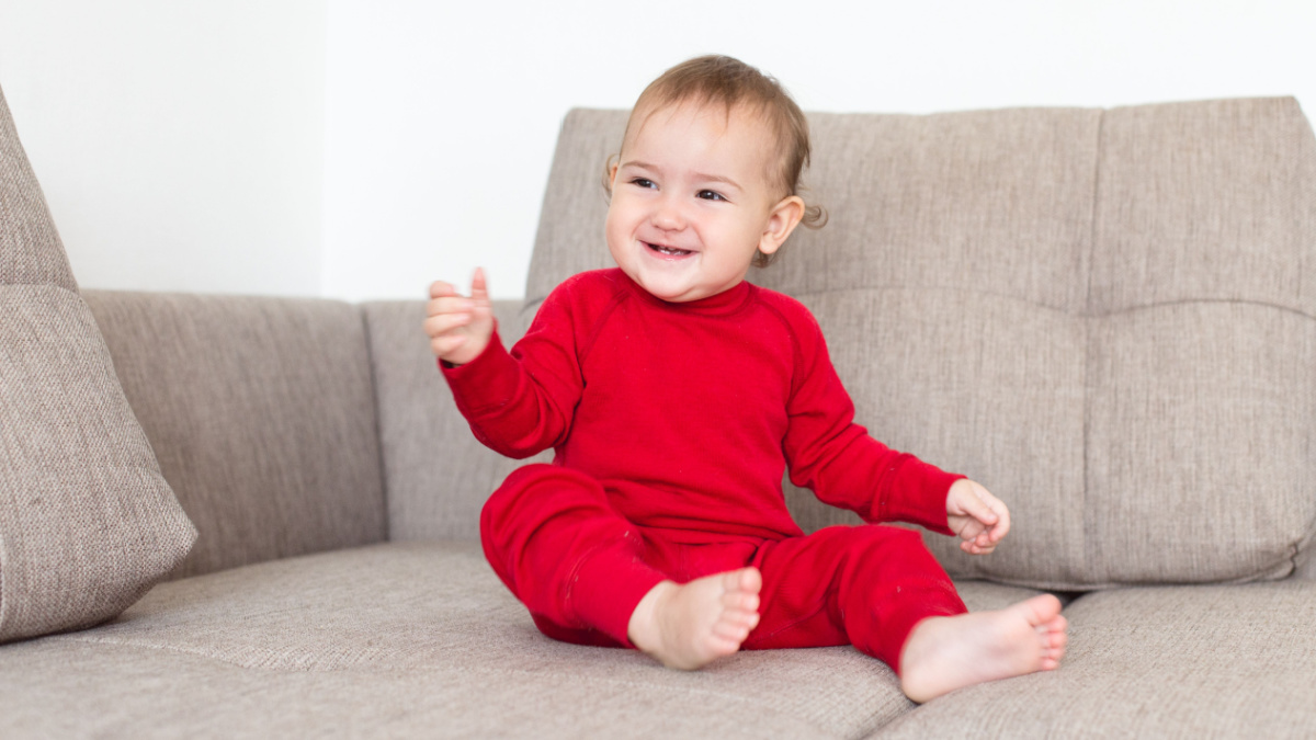 Little child wear thermal clothing.