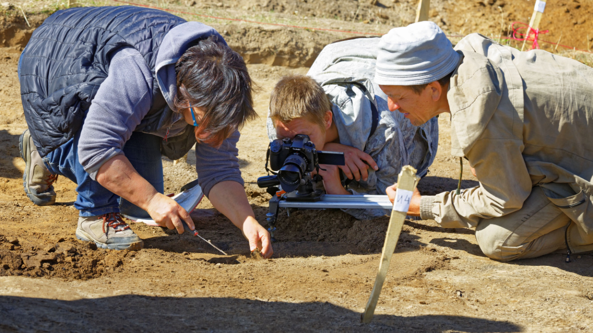 Nyaksimvol village Beryozovsky district of the Khanty-Mansiysk Autonomous Okrug, Russia-August, 12 2017 Archaeological excavations on the territory of the village