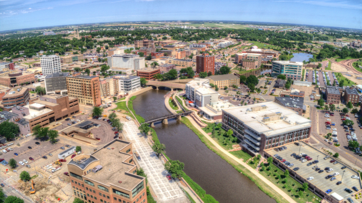 Summer Aerial View of Sioux Falls, The largest City in the State of South Dakota