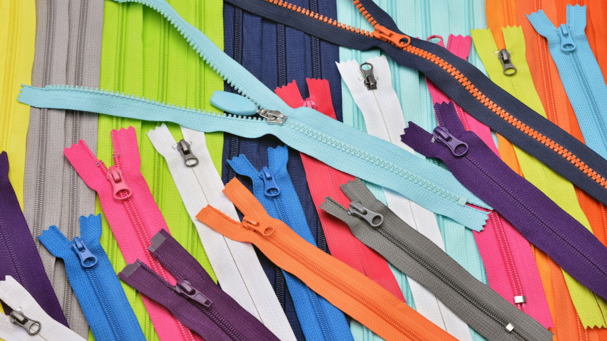 Bright zipper of different colors and variants in the textile industry