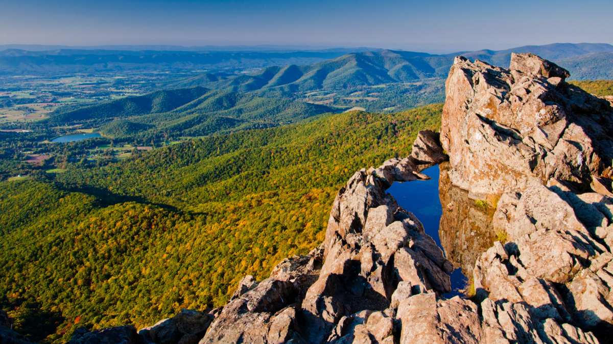 View of the Shenandoah Valley and Blue Ridge Mountains from Little Stony Man Cliffs, Shenandoah National Park, Virginia