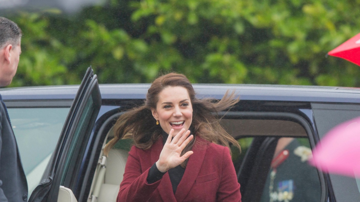 Caerphilly, Wales, UK, February 22nd 2017. The Duchess of Cambridge arrives to visit the Caerphilly Family Intervention Team, an Action For Children Centre in Caerphilly.