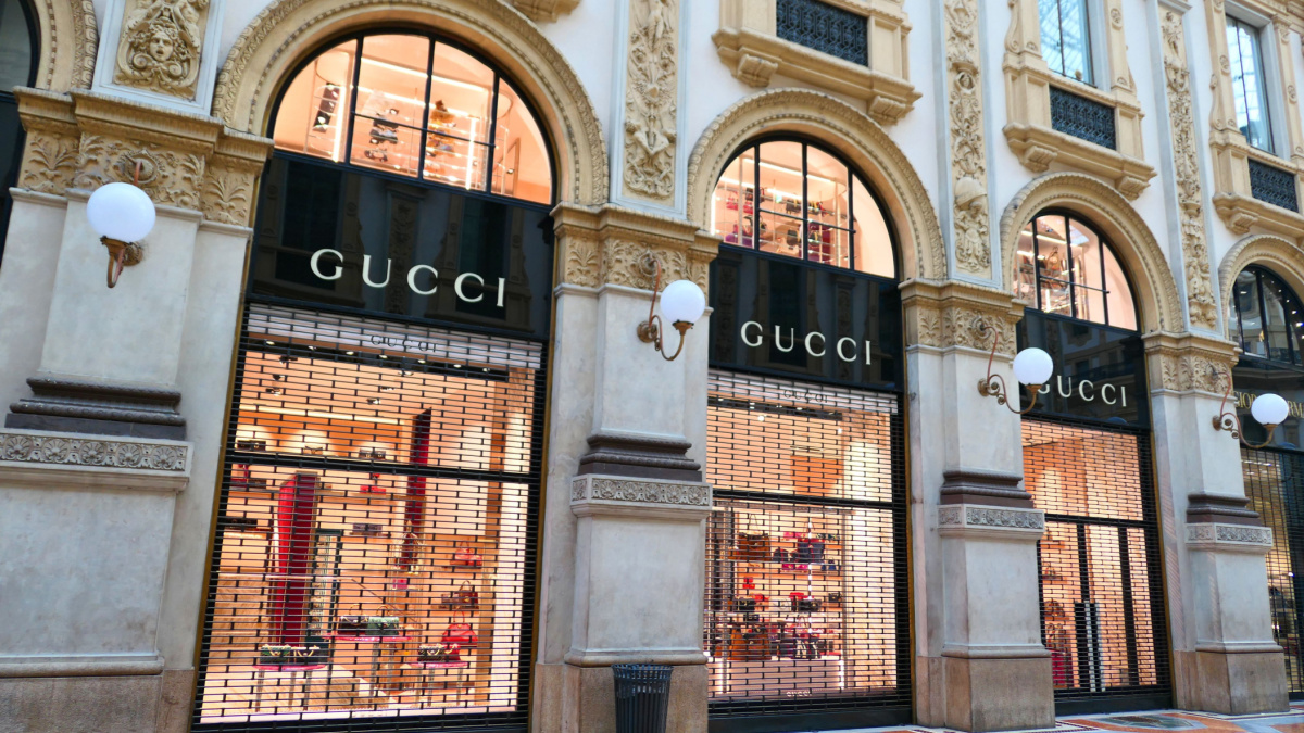 Gucci boutique in Galleria Vittorio Emanuele II in Milan. Gucci is an Italian luxury fashion and leather accessories brand.