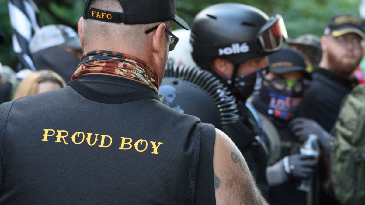 Conservative people from the far right movement, Proud Boys, and Boogaloo join for a
