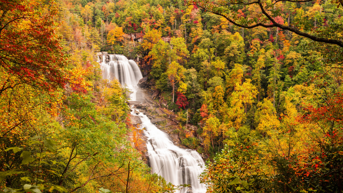 Whitewater Falls, North Carolina, USA in the autumn season.