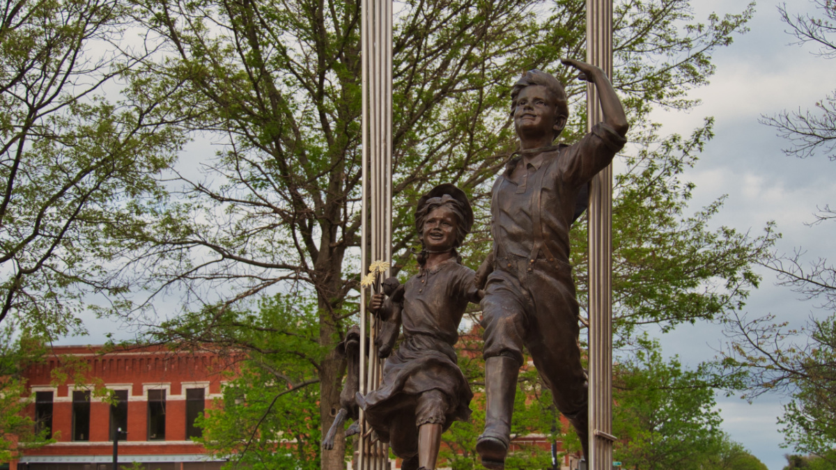 Bronze statues at Johnson County Kansas (KS) Administration Building in Olathe, the USA