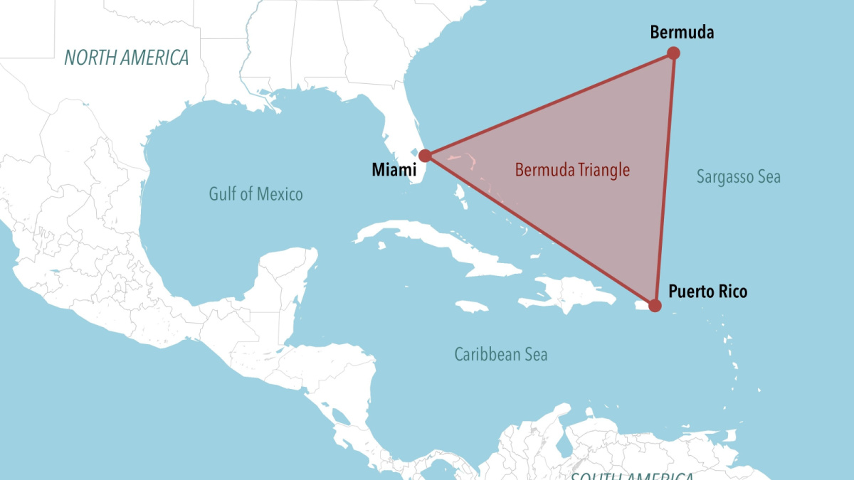 Map of the Bermuda Triangle in the Caribbean Sea
