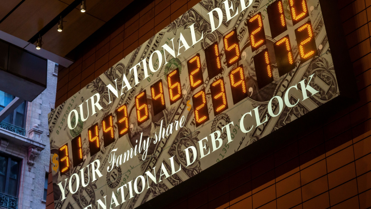 The National Debt Clock in the AnitaÕs Way arcade in Times Square in New York