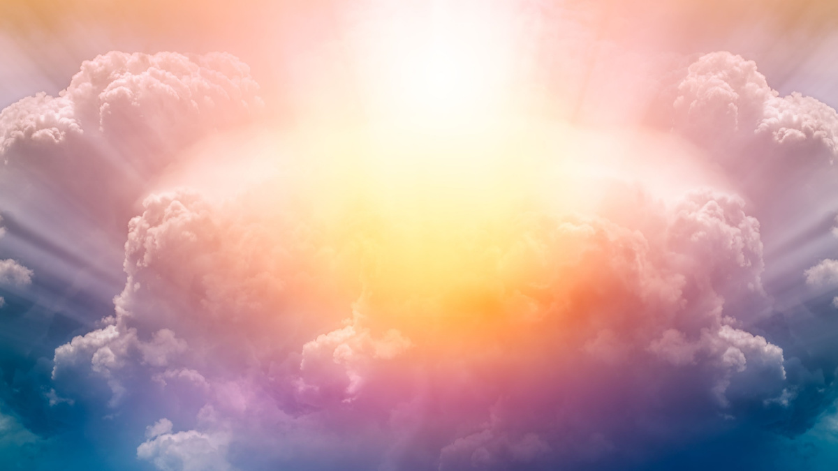 Sun heaven God yellow amazing beautiful shining with sunrise behind super nova light awesome clouds on warm bright day nature purple violet sunray sunbeam full color.