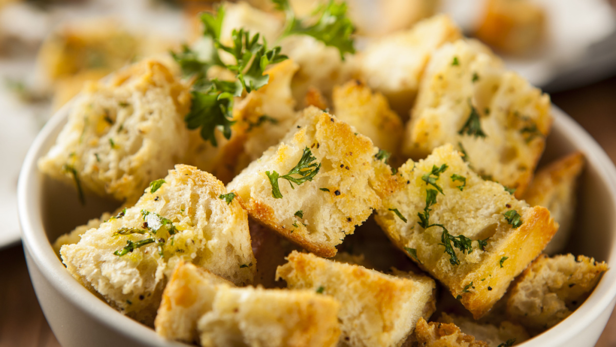 Fresh Homemade French Croutons with Seasoning and Parsley