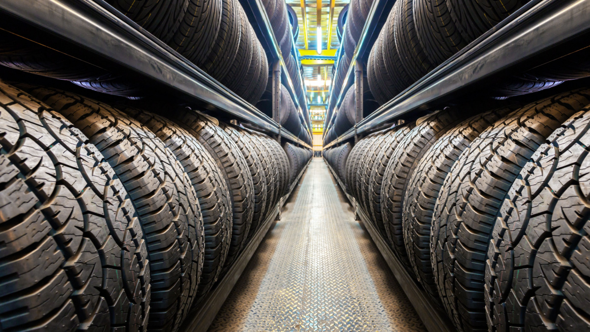 Car tires at warehouse