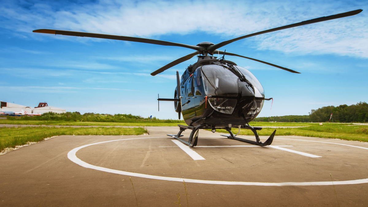 Helicopter parked at the helipad