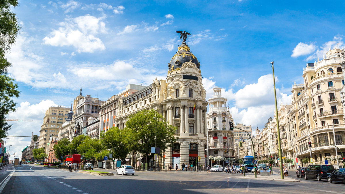 Metropolis hotel in Madrid in a beautiful summer day, Spain