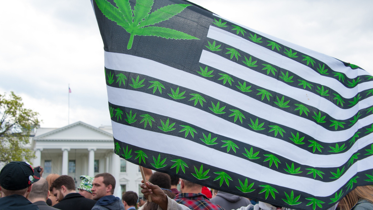 Protesters rally in support of the legalization of marijuana in front of The White House in Washington DC