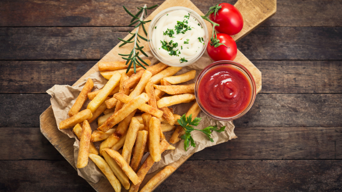 French Fries with Ketchup and Mayonnaise