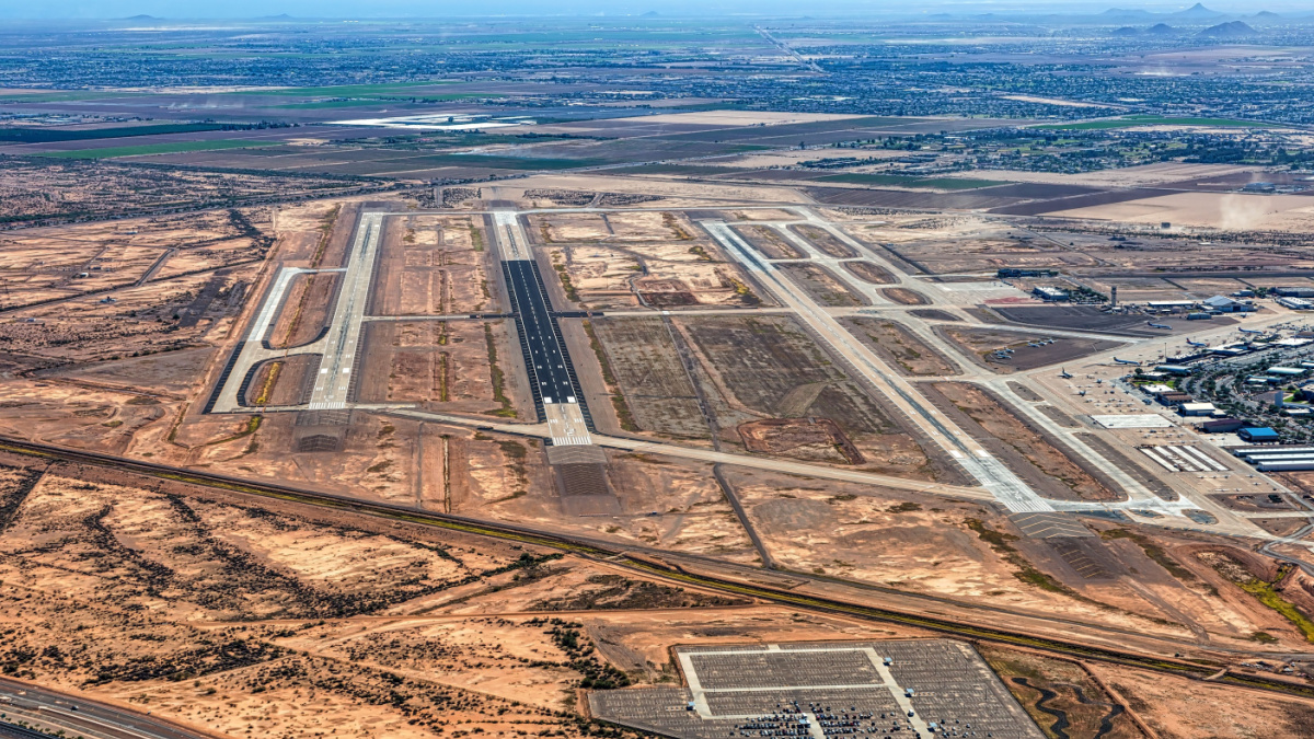 Aerial view of the Phoenix-Mesa Gateway Airport in Mesa, Arizona