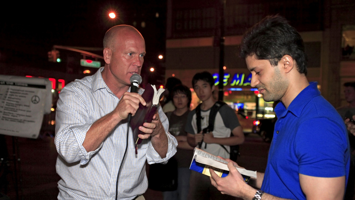 Rev. Shawn Holes does open air preaching on Union Square. Taken August 23rd, 2008 in New York City.