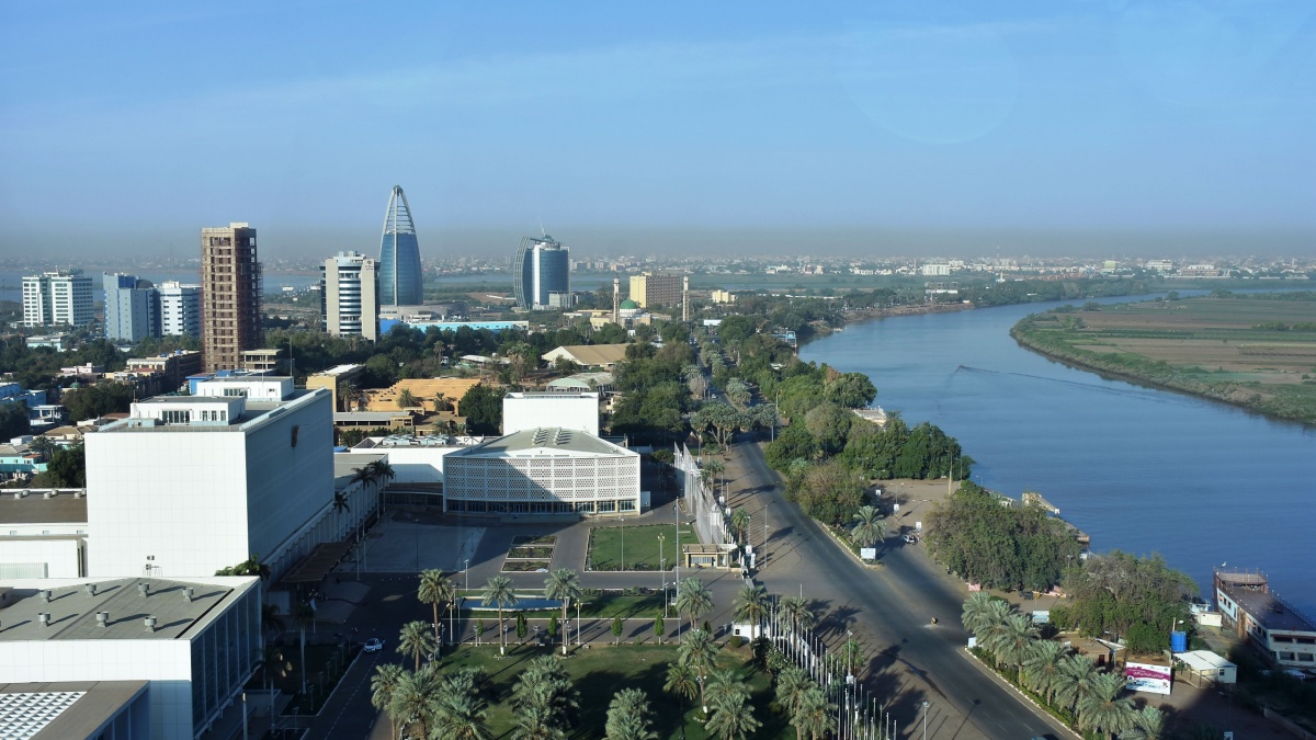 Khartoum, Sudan - November, 18, 2017: Aerial view of View of the Nile and Tuti island