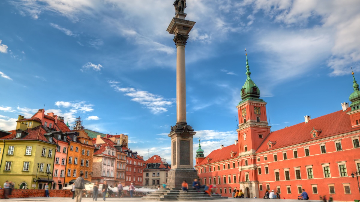Old town in Warsaw, Poland. The Royal Castle and Sigismund's Column called Kolumna Zygmunta